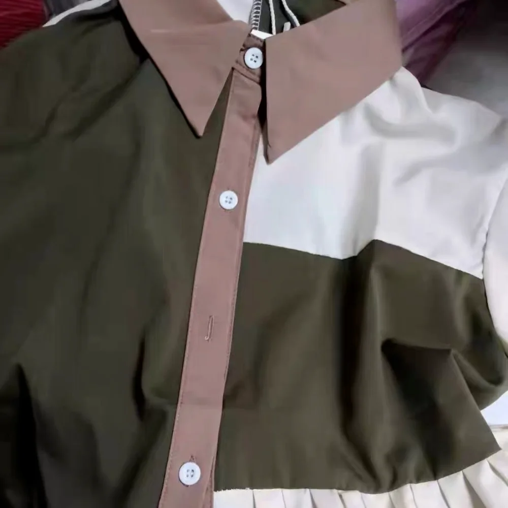 

Summer Green Top Women Stitching French Long-sleeved Shirt Fashion Woman Blouses 2021 Shirts for Women Collared Cute Shirts