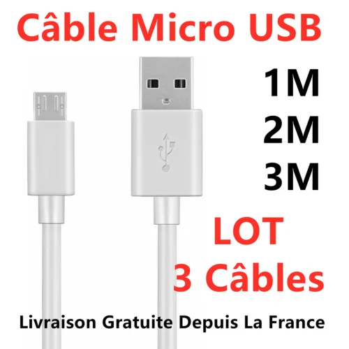 

FOR Câble Chargeur Micro USB 1m/2m pour Samsung A3/A5/A7/A10 S6 S7 Edge J4/J5/J6