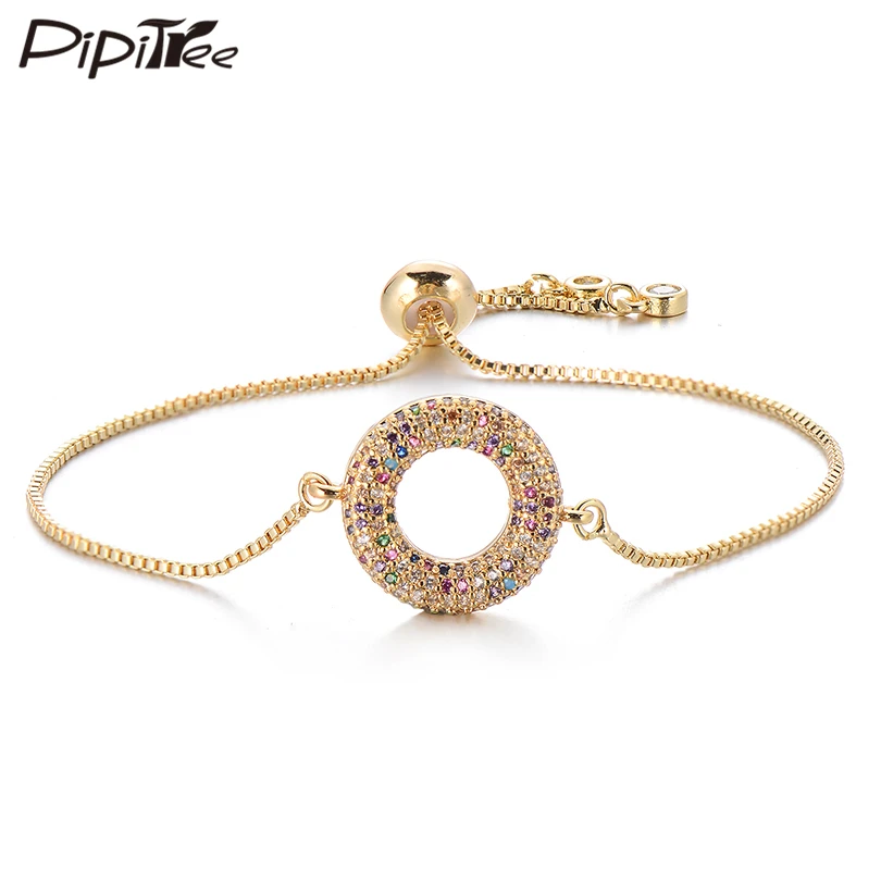 Pipitree Fashion Full Micro Cubic Zirconia Round Circle Bracelet Wedding Bridal Slider Chain Charm Bracelets for Women Jewelry | Украшения