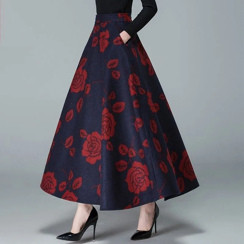 Юбка макси Женская шерстяная с завышенной талией на весну/зиму|Женские юбки| |