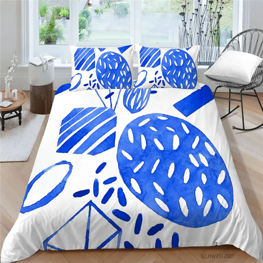 

Geometry Bedding Set King Size Artistic Simple Duvet Cover White And Blue Double Queen Twin Full Single Comfortable Bed Set