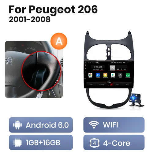 WIFI 1GB-16GB -A AWESAFE для peugeot 206 2001 2002 2003 2004-2008 Автомобиль Радио Мультимедийный видеоплеер gps без 2din 2 din Android 8,1 2 ГБ+ 32 ГБ - Цвет: WIFI 1GB-16GB -A