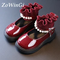 size 21 30 childrens leather shoes spring girls boots pearl kids princess shoes baby girls shoes for party and wedding