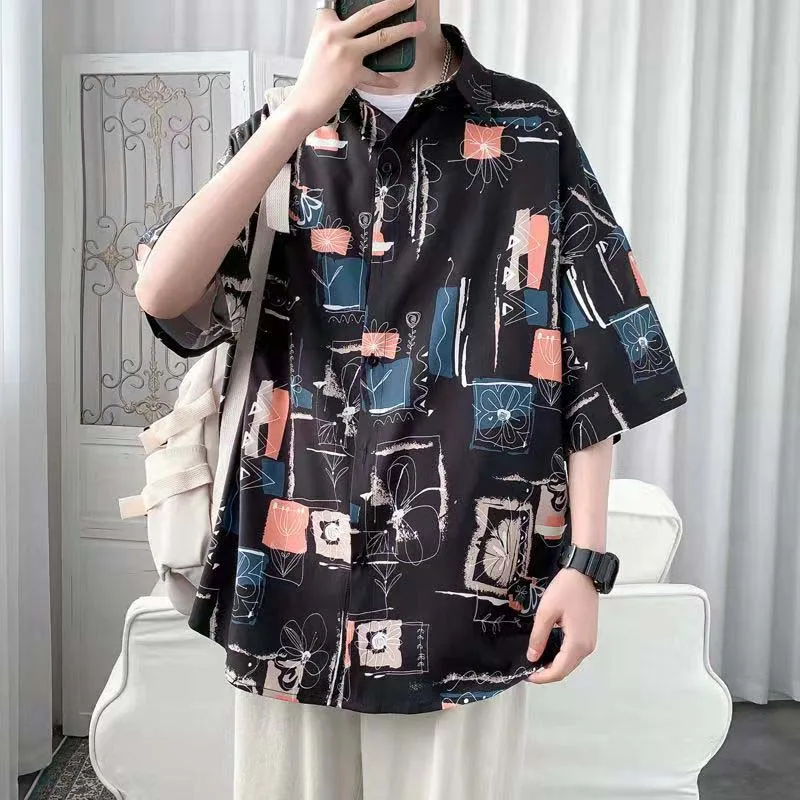 Summer Korean Version Of The Hong Kong Wind Ins Short-sleeved Male Loose Wild Round Top Day National Tide Embroidery Middle Slee