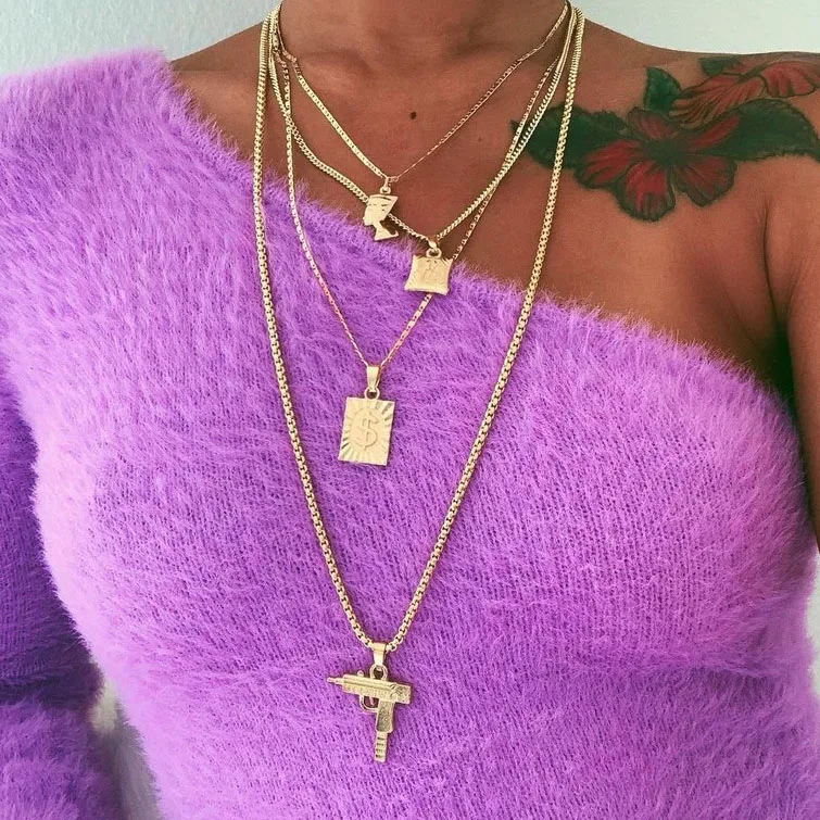 Женская многослойная цепочка HebeDeer Трендовое ожерелье для девочек серебристые