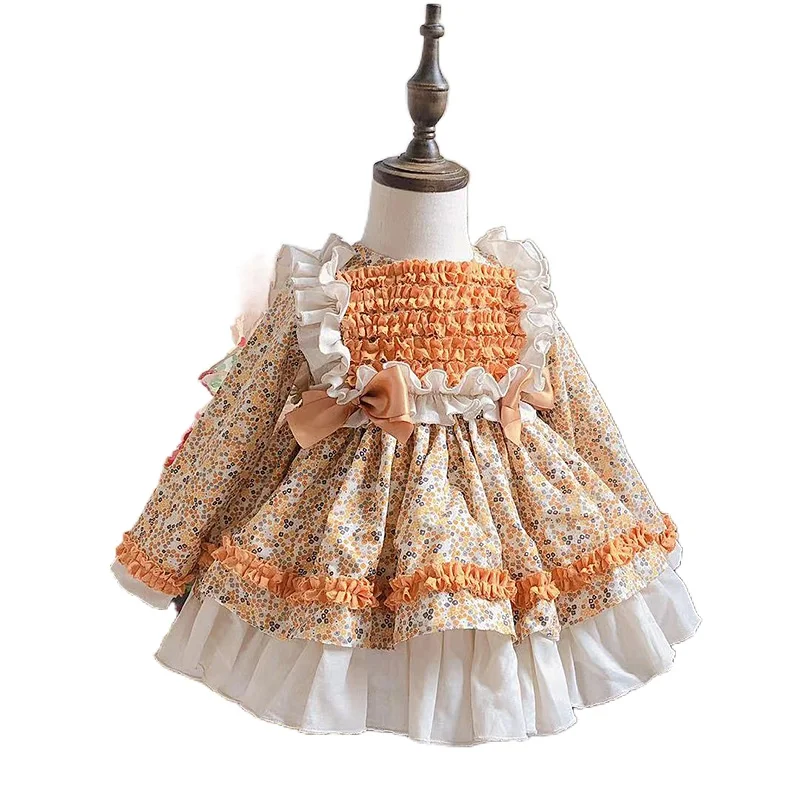 Autumn Spanish Children's Dress Pompong Princess Baby Girls Birthday Wedding Christmas Thanksgiving | Детская одежда и обувь