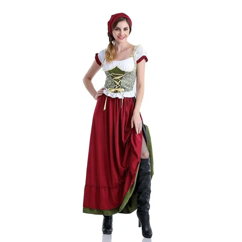 

Beer Maid Peasant Uniforms Oktoberfest Beer Girl Costume Halloween Cosplay Fancy Long Dress for Four Seasons