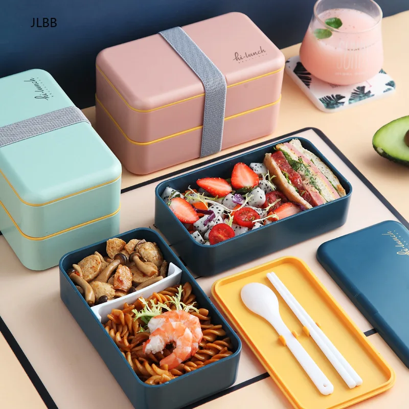 

1200ml Double Layers Lunch Box With Spoon Fashion Portable Microwave Bento Box Healthy Plastic Food Storage Container Lunchbox
