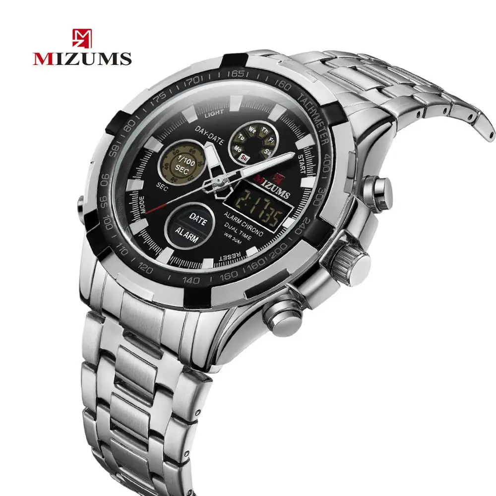 Мужские спортивные аналоговые кварцевые часы с хронографом стальным браслетом и