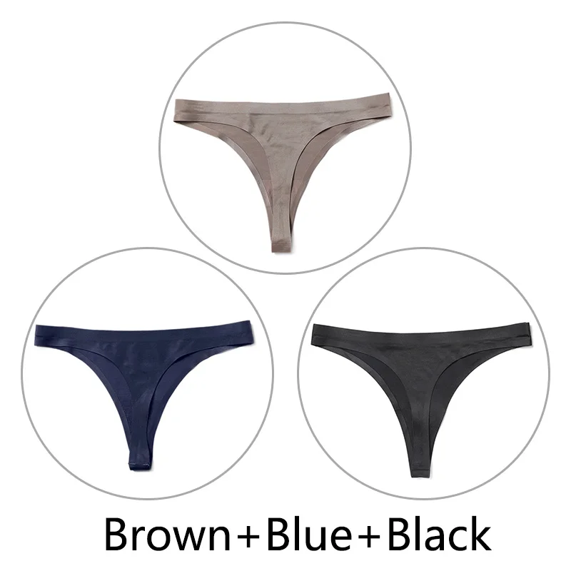Brown-Blue-Black 3 шт./партия, Сексуальные Бесшовные прозрачные трусики, женские трусики с низкой талией, трусики-стринги, нижнее белье, женские трусы-танга, стринги большого размера - Цвет: Brown-Blue-Black