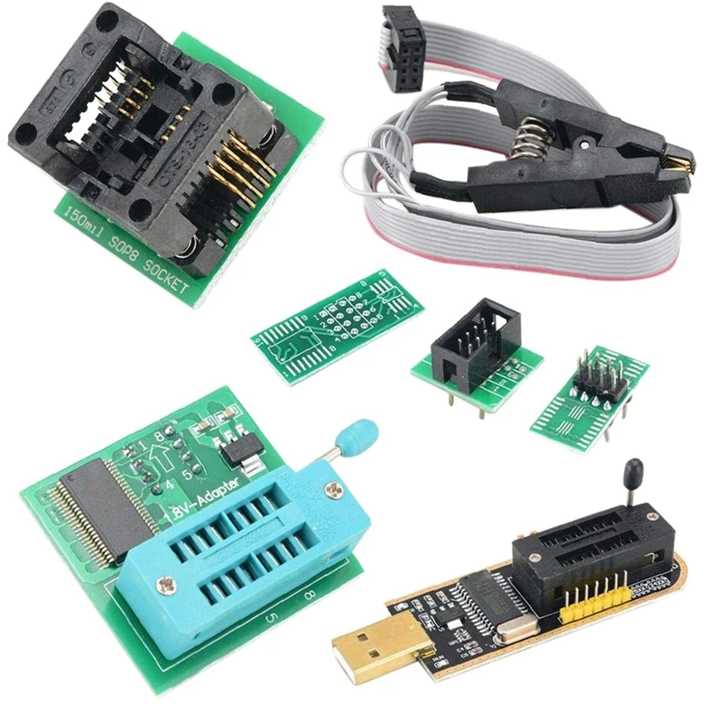 

USB-программатор CH341A BIOS SOP8 DIP8 1,8 в, разъем преобразования, 8-контактный тестовый зажим, Набор для IPhone или материнской платы