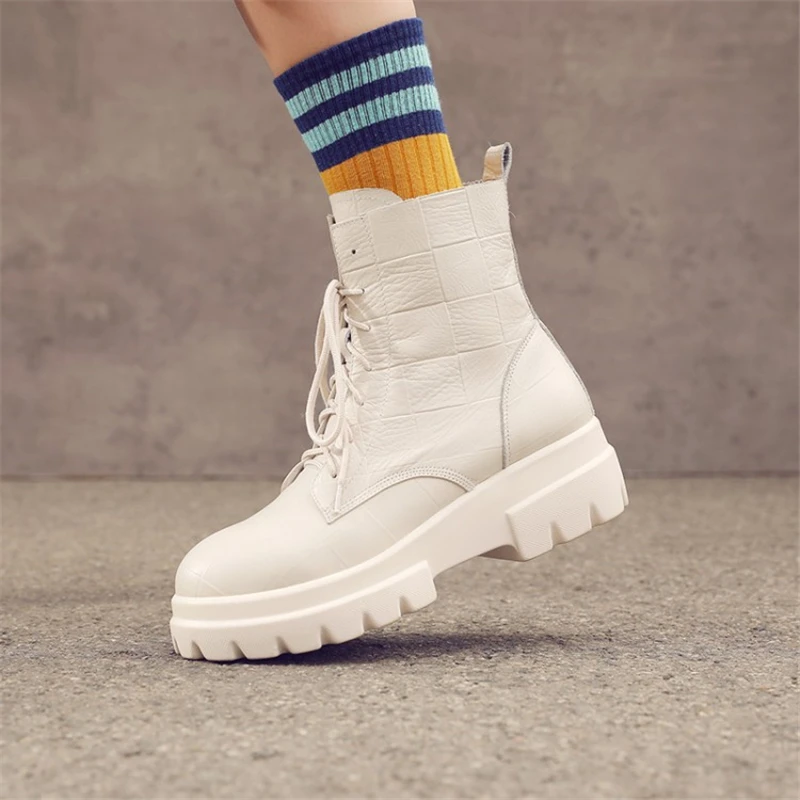 Ботильоны на платформе Женская Повседневная модная обувь из натуральной кожи