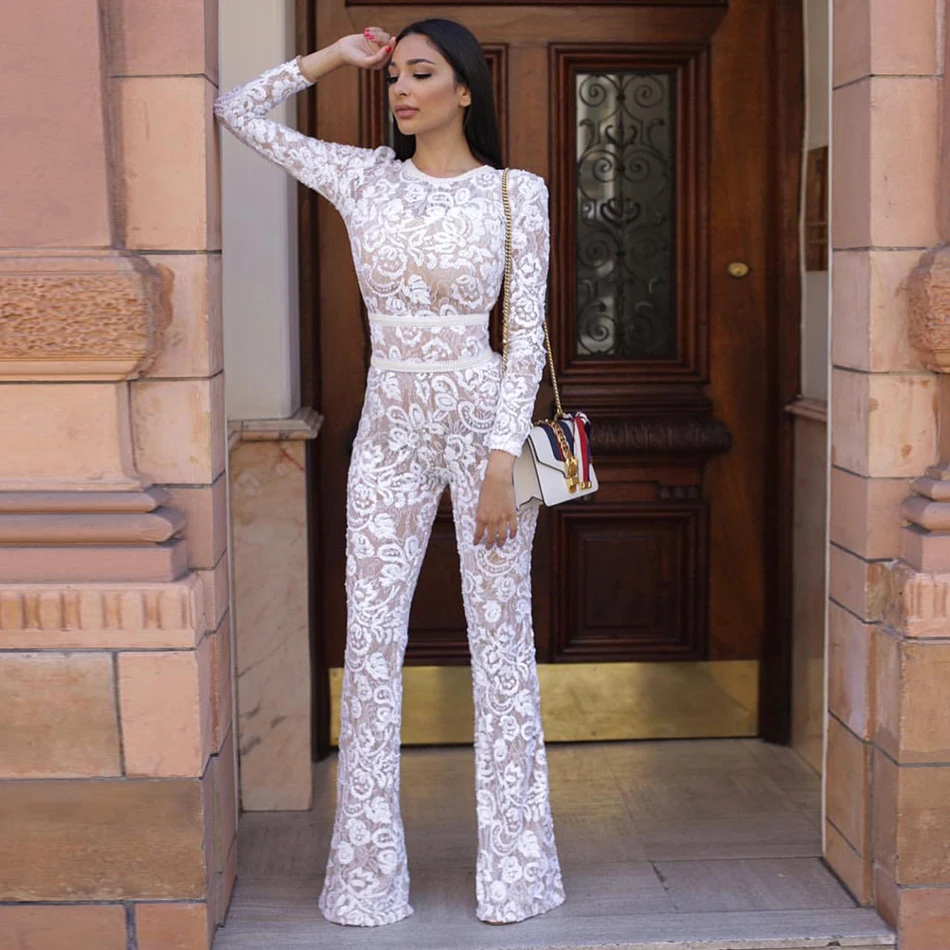 Оптовая продажа новинка 2020 роскошный женский кружевной белый комбинезон с