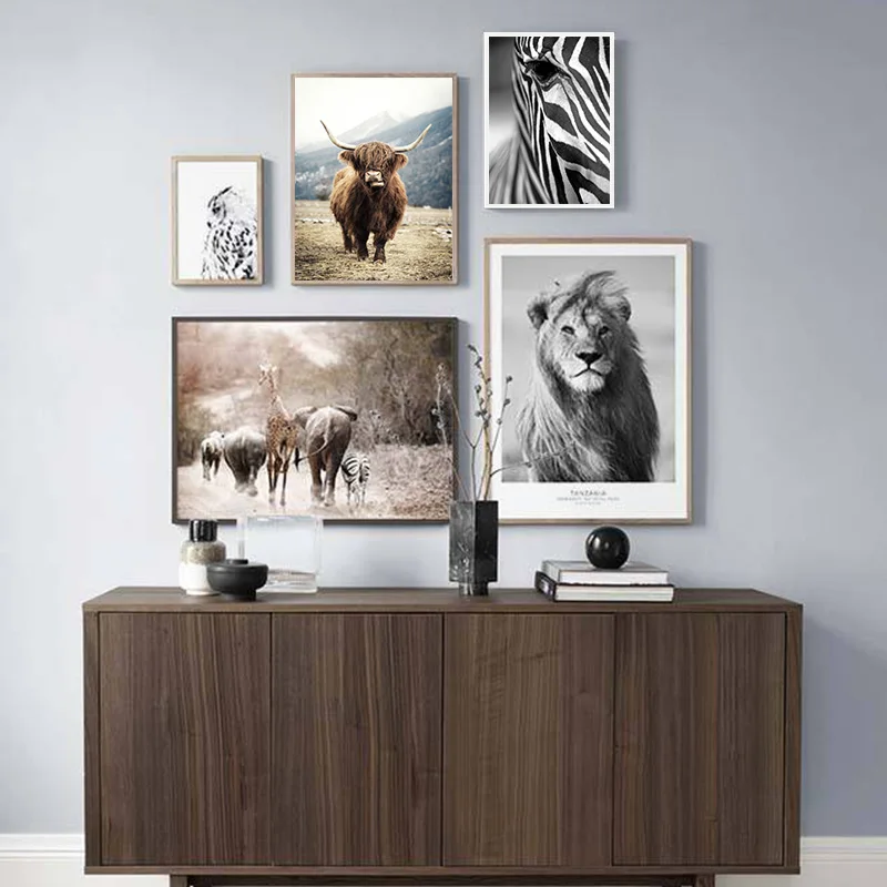 Scandinavian Style Poster Cow Lion Elephant Animal Canvas Print Wall Art Nordic Decoration Picture Painting Living Room Decor | Дом и сад