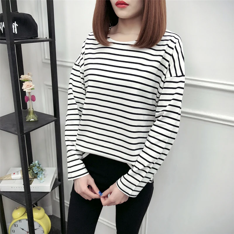 S ~ 2XL Женский Топ модный Повседневный новинка 2020 Весенние футболки в полоску