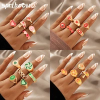56 pcs colorful oil drop rings set for women heart mushroom flowers stars tai chi vintage finger ring jewelry accessories gifts