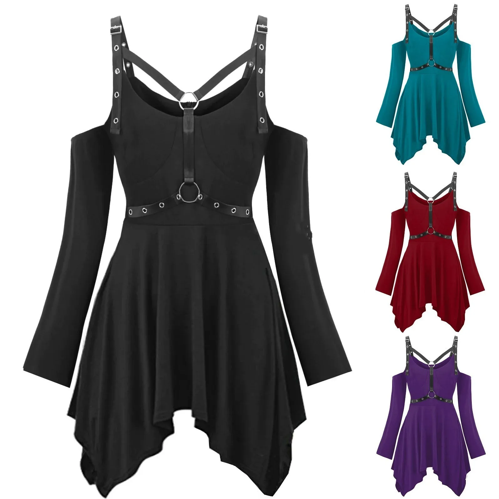 Винтажное готическое платье женское мини в стиле панк с открытыми плечами и