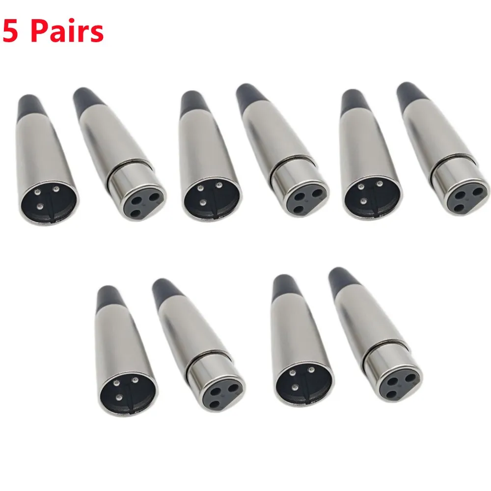 

10pcs 3Pin XLR Microphone Connector 5 Male 5 Female MIC Adapter Audio Jack Cables Plug Cable Terminal For Amplifier Headset