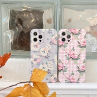 retro sweet plaid sakura white flowers painting phone case for iphone 13 12 11 pro max xr xs max 7 8 plus 7plus case cute cover