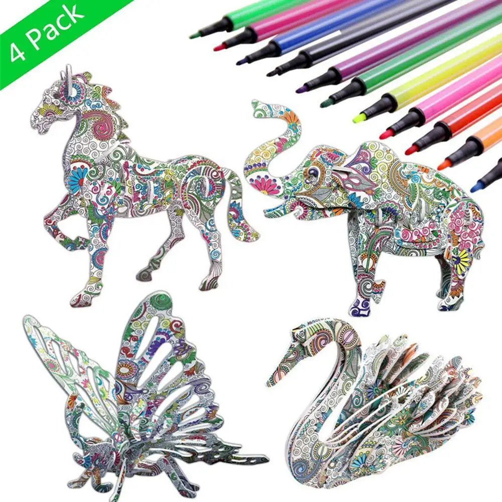 

Children Drawing Toy Graffiti Assembly House Model Hand-painted Color Paper Kids Pen 3D Puzzle with 12 Doodle DIY Toys Educ C2B0