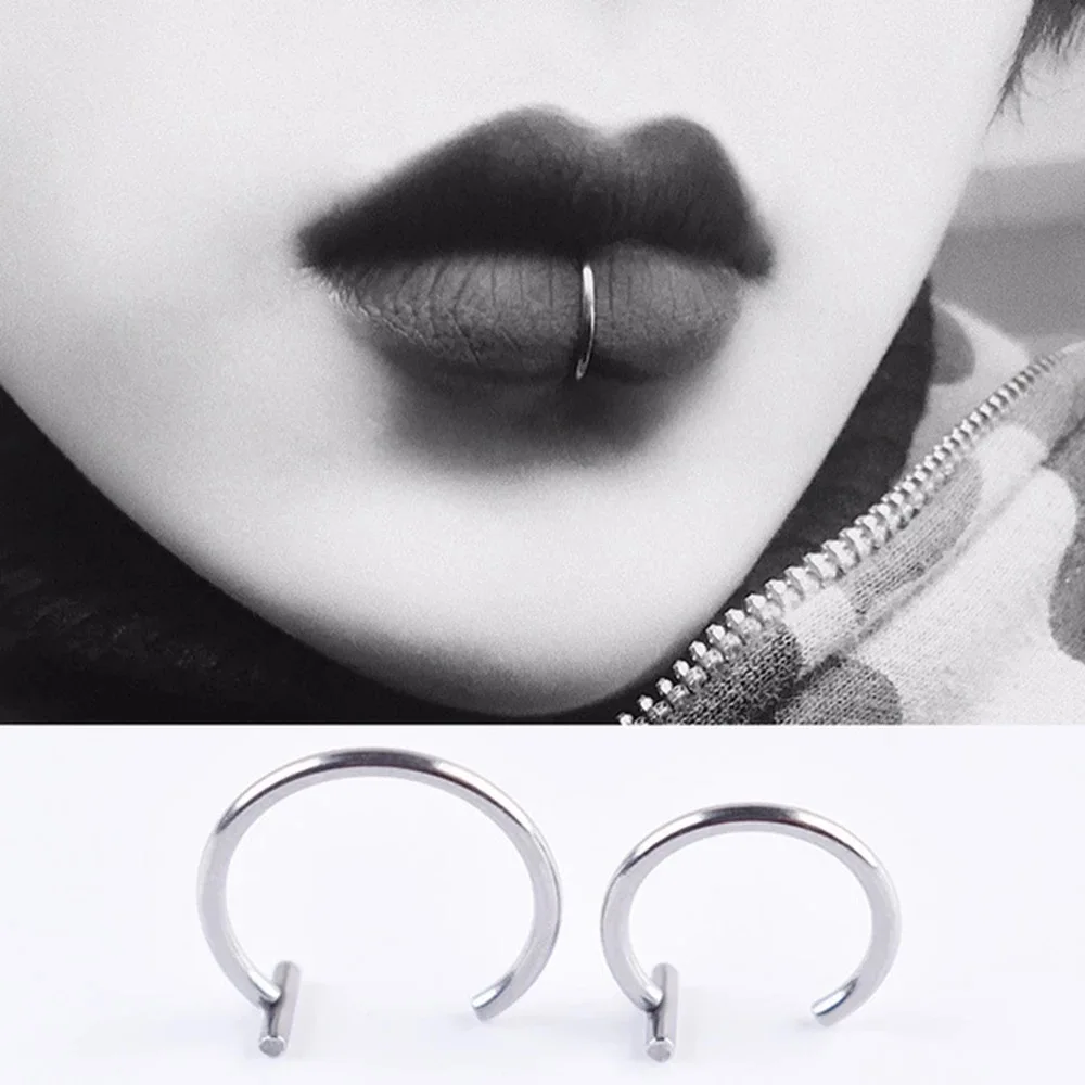 2022 New Punk 8/10mm Titanium Steel Lip Rings Cuff Clip on Fake Labret Piercing Ear Nose Hoops Unisex Women Septum Body Jewelry images - 6