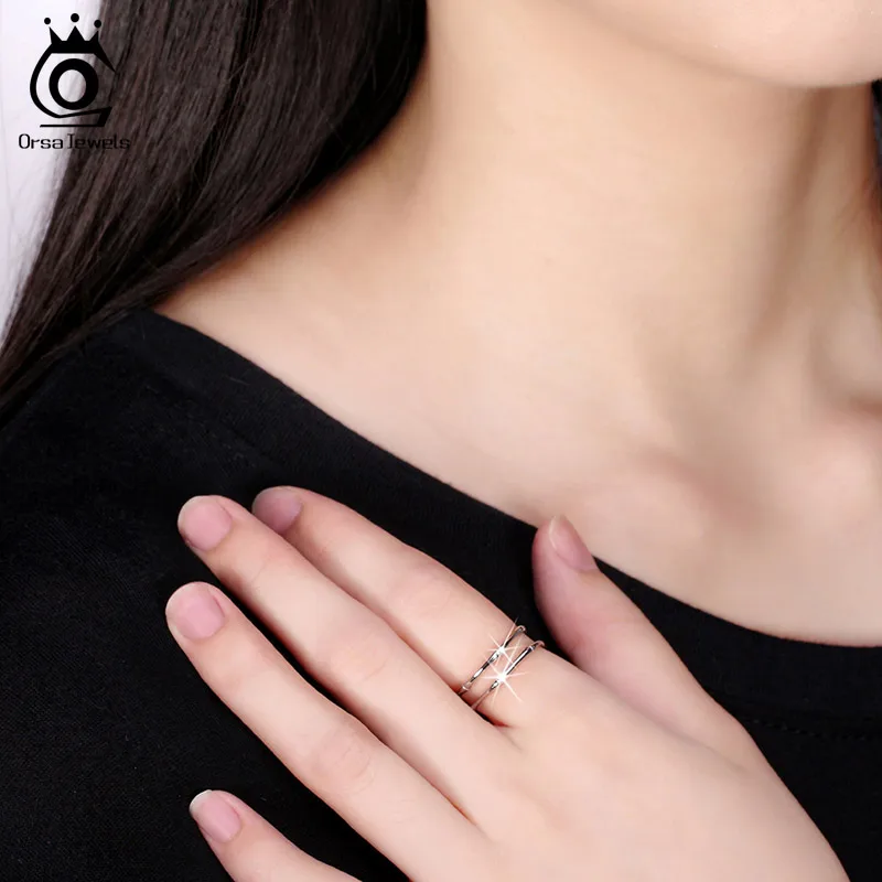 ORSA JEWELS Настоящее 925 стерлингового серебра женские кольца с фианитами алмазным
