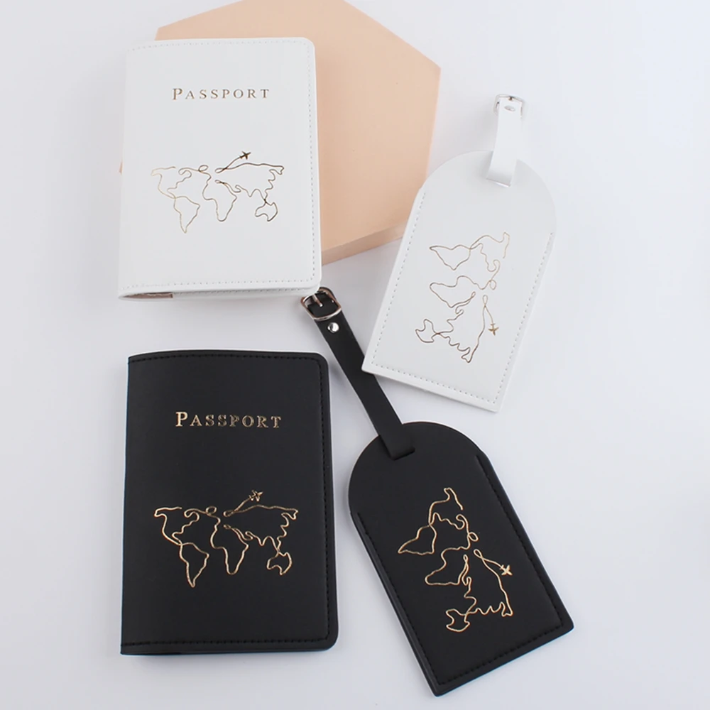Passport Cover Luggage Tag Simple Map Couple Passport Cover Case set Letter Travel Holder Lovers 4PCS/Set  CH53LT57C