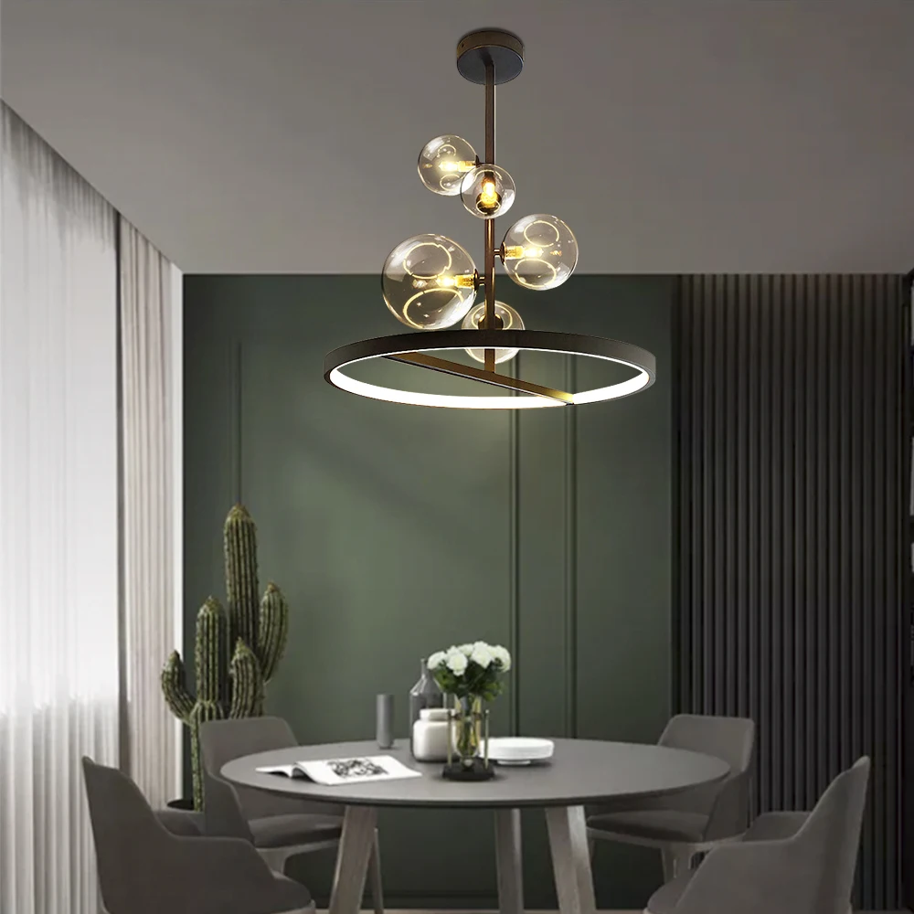 

Подвесная лампа Artpad в скандинавском стиле, круглая Потолочная люстра черного цвета, освещение для гостиной, столовой, кухни, 28, 48 см