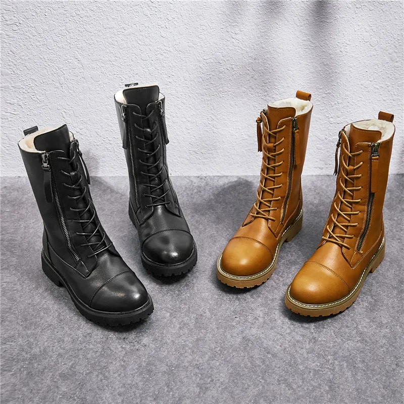 Зимние женские ботинки из RASMEUP кожи коллекция 2019 года стильные модные теплые