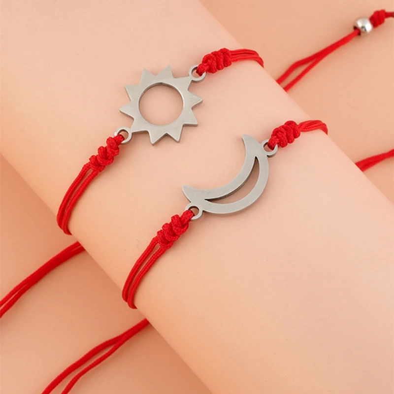 

Sun Moon Red String of Fate Bracelets Handmade Red Rope Long Distance Matching Bracelet Good Luck Protection Couples Bracelets