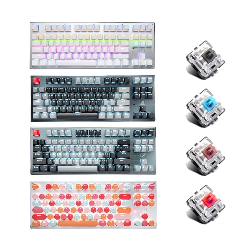 

Механическая Проводная Bluetooth-клавиатура, 87-клавишная, трехрежимная, для планшета, компьютера, Игровая клавиатура