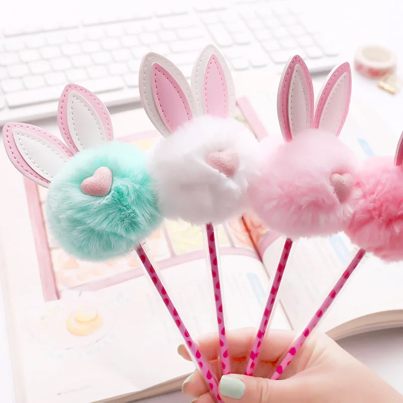 Милый Плюшевый Кролик с ушами гелевая ручка 0 5 мм Kawaii черные чернила нейтральные