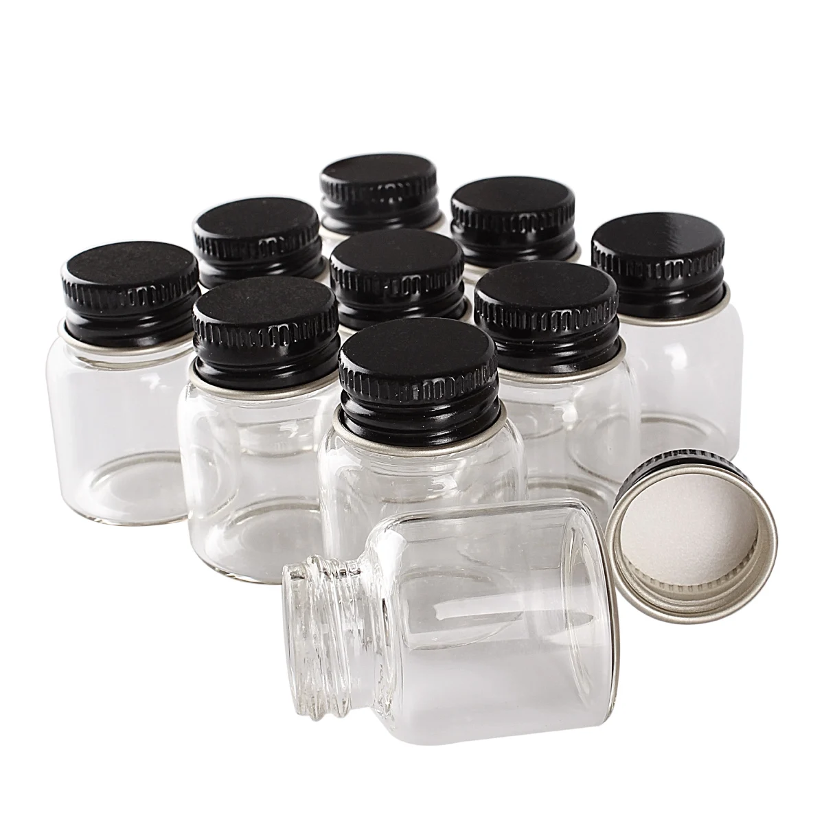 Фото Стеклянные бутылки с черными алюминиевыми крышками 8 мл 27*35 мм|Бутылки и банки для