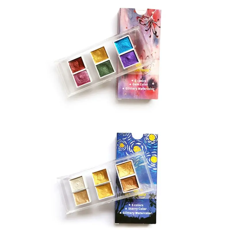 

Handmade 6/12 Color Glitter Water Color Set Metallic Gold aquarela Pigment Paint Artist Painting