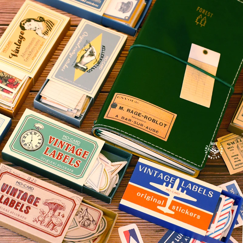 

60 PCS Writable Retro Airmail Tickets Message Notes Tags Matchbox Stickers for Diary Journal DIY Scrapbooking Stationery