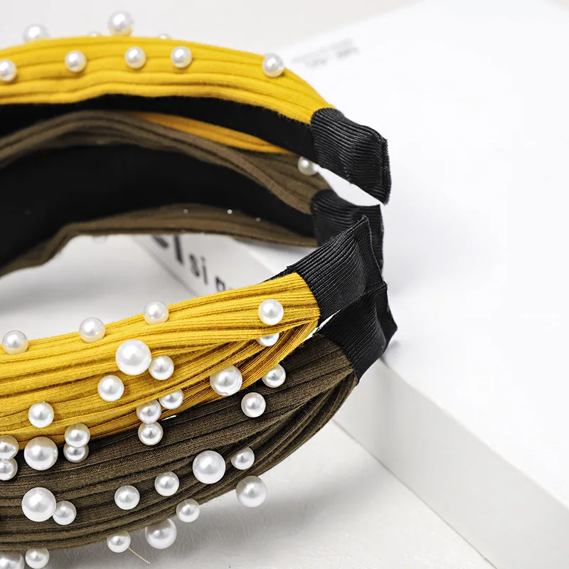 2019 винтажная Жемчужная Повязка для волос женщин вязаная повязка на голову с