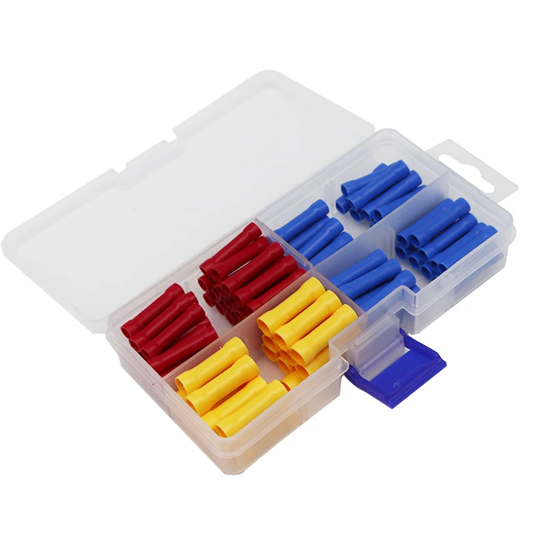 

100pcs Electrical Crimp Insulated Terminals BV1.25 BV2 BV5.5 PVC Copper Tube Cold Press Wire Butt Connector For Cable Connection