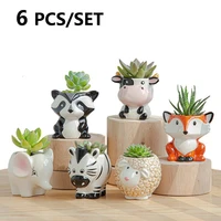 6pcsset nordic ceramic cartoon animal mini flower pot home decor succulents plants bonsai plant vase pot decoration accessories