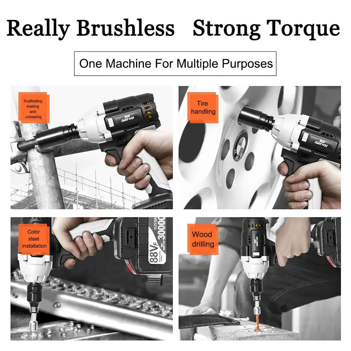 

20V Brushless Cordless Wrench Electric Impact Wrench Rechargeable 1/2 Socket Wrench 380N.m 6.0AH Battery Hand Drill Power Tool