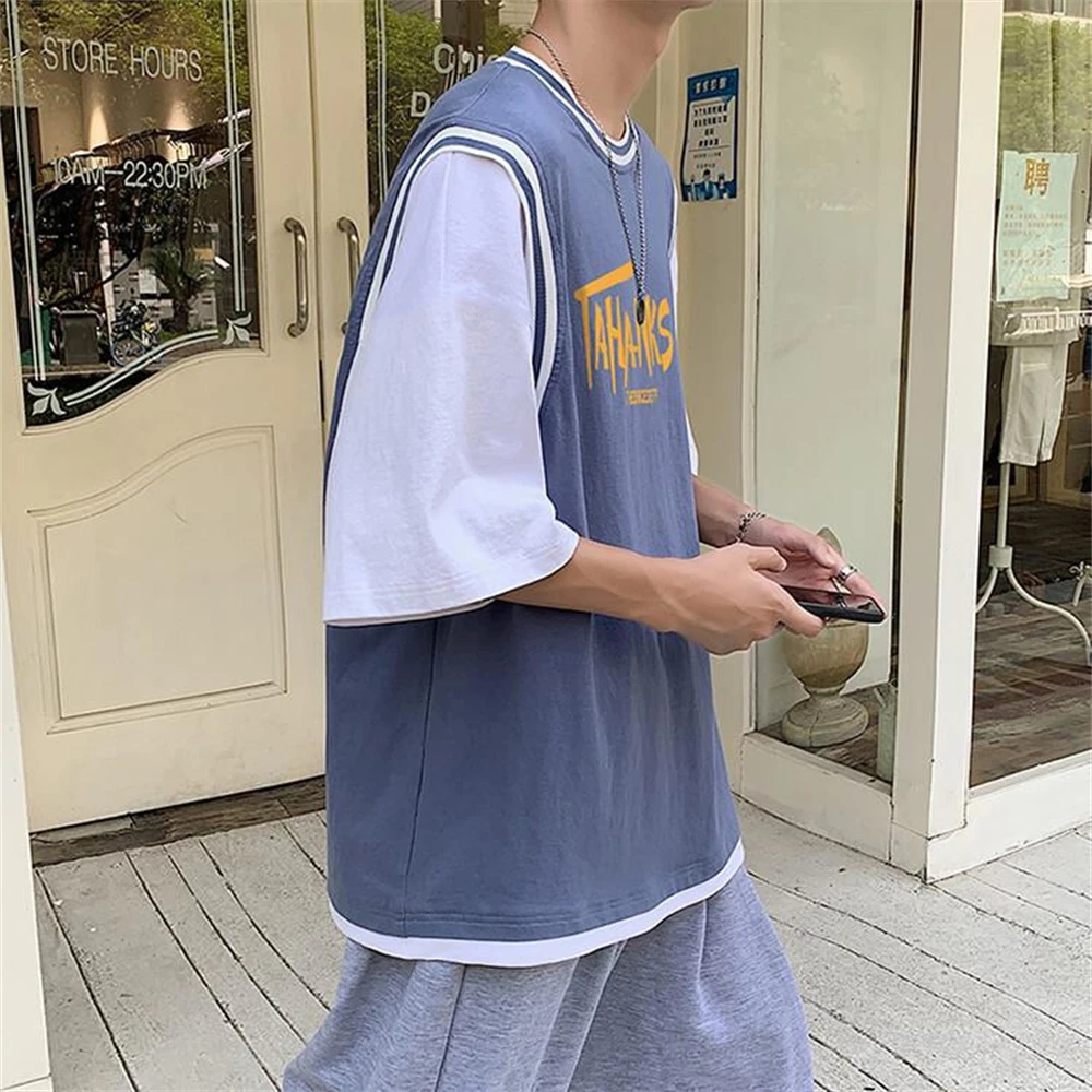 

100% Cotton Vintage Clothes Korean T-Shirt Male Streetwear Men Japan Hip Hop Loose Half Sleeve Gothic Kawaii Print T Shirt