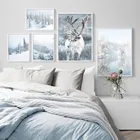 Картина на холсте для стен, картина на зиму, снежное дерево, лес, Северное озеро, постеры и принты, настенные картинки для декора гостиной