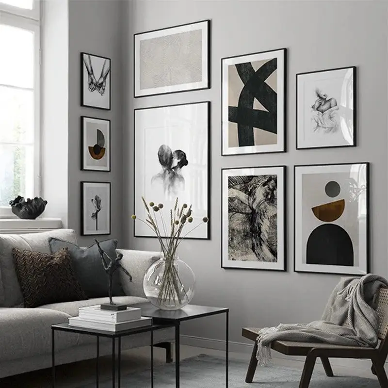 

Modern Abstract poster Home Decor Nordic Canvas Painting Figure picture Minimalist Black and White Wall Art Print for Bedroom