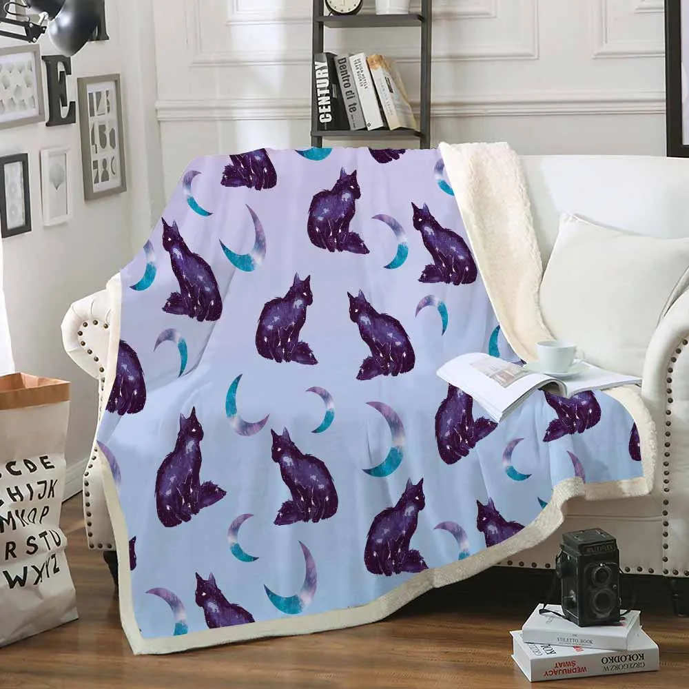 Curious Cat Moon Throw Одеяло двустороннее шерпа Коралловое Флисовое одеяло s детское