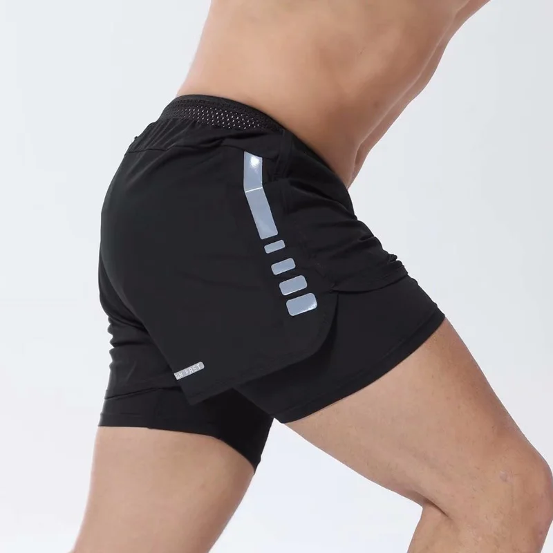 Men's Workout Running Shorts  2 in 1 Lightweight Marathon Short Gym Quick-Dry Training Tight Short Pants with Zipper Pockets