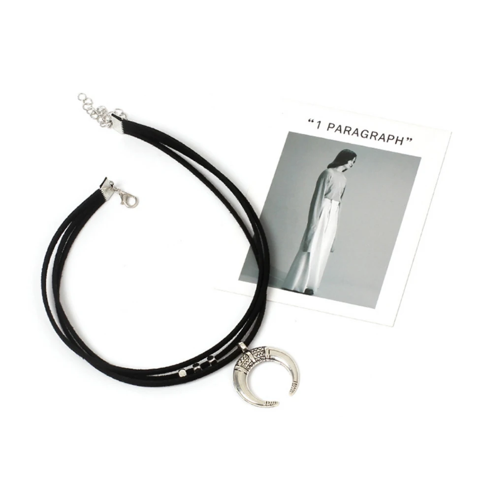 Ожерелье чокер трехслойный черный ремень из искусственной кожи с подвеской в