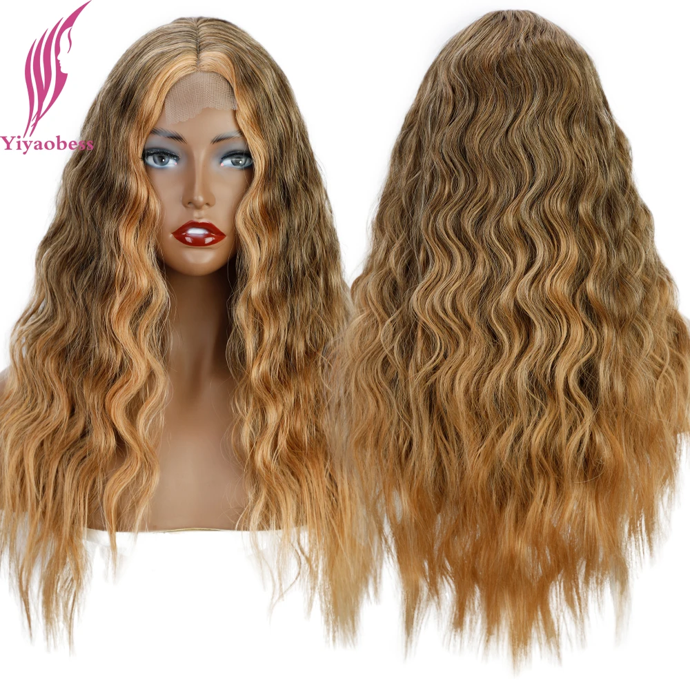 

Yiyaobess 24 дюйма средняя часть коричневый Омбре длинный волнистый парик из синтетических волос афроамериканские парики для женщин высокая тем...