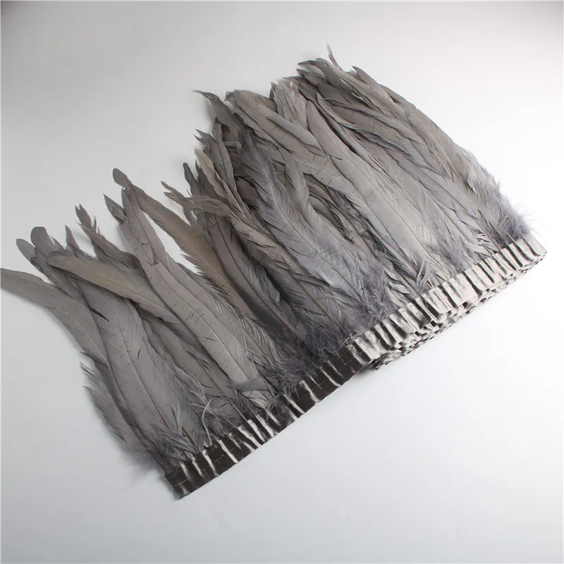 

Beautiful 30-35cm 10 Yards Gray Dyeing Rooster Tail Feather Trim Feathers For Crafts Dress Skirt Carnival Costumes Plumes Trims