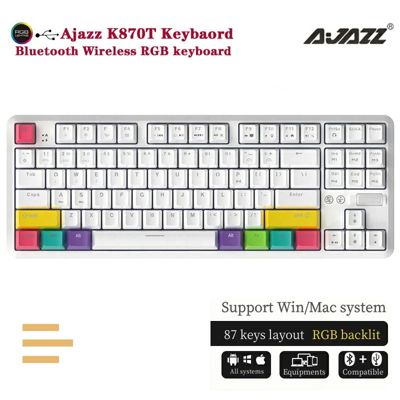 Клавиатура Ajazz K870T Беспроводная Механическая для ПК USB клавиатура компьютеров и
