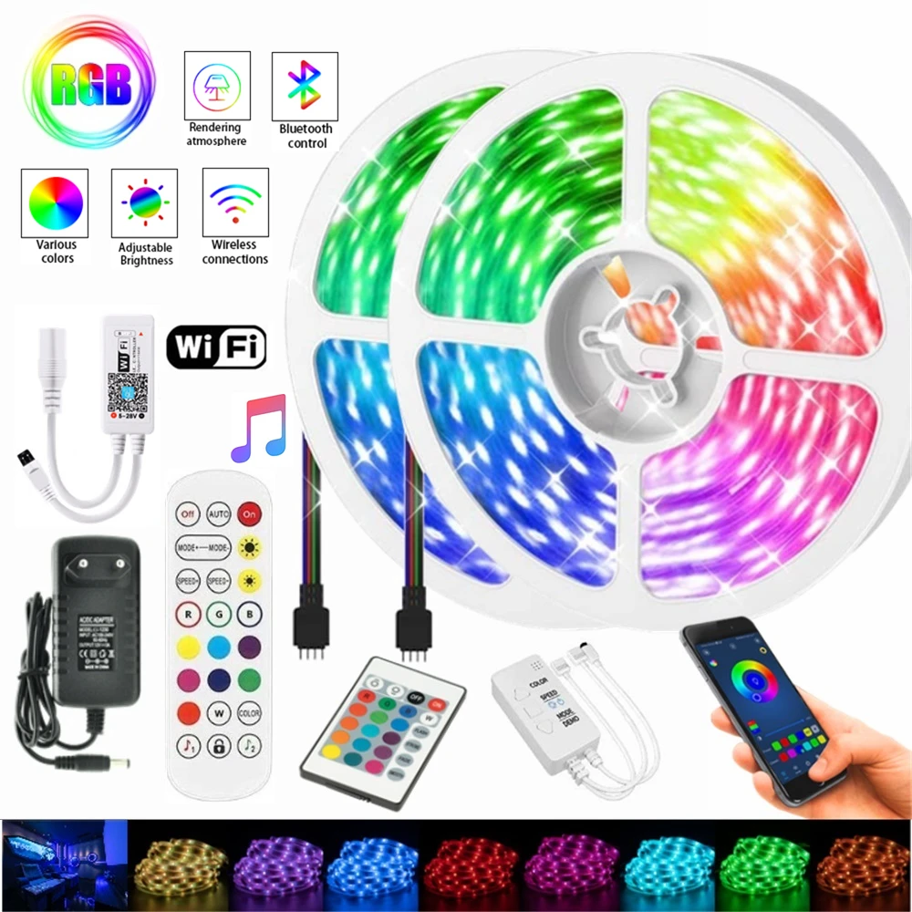 

RGB 5050 LED Strips Light For Decoration Background Waterproof Rainbow Luces Led WIfi Alexa Controle Control Flexible Diode Lamp