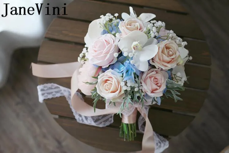 JaneVini искусственный Орхидея Свадебный букет шампанское Розовые розы Брошь